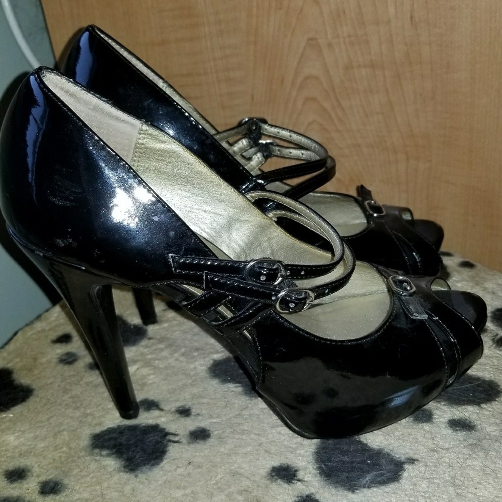 Black patent leather heels